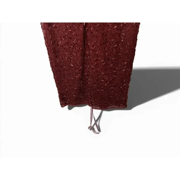 New with Tags Mac Duggal 93758 Beaded Midi Dress Jewel Neck Burgundy Size 8 - Picture 11 of 16